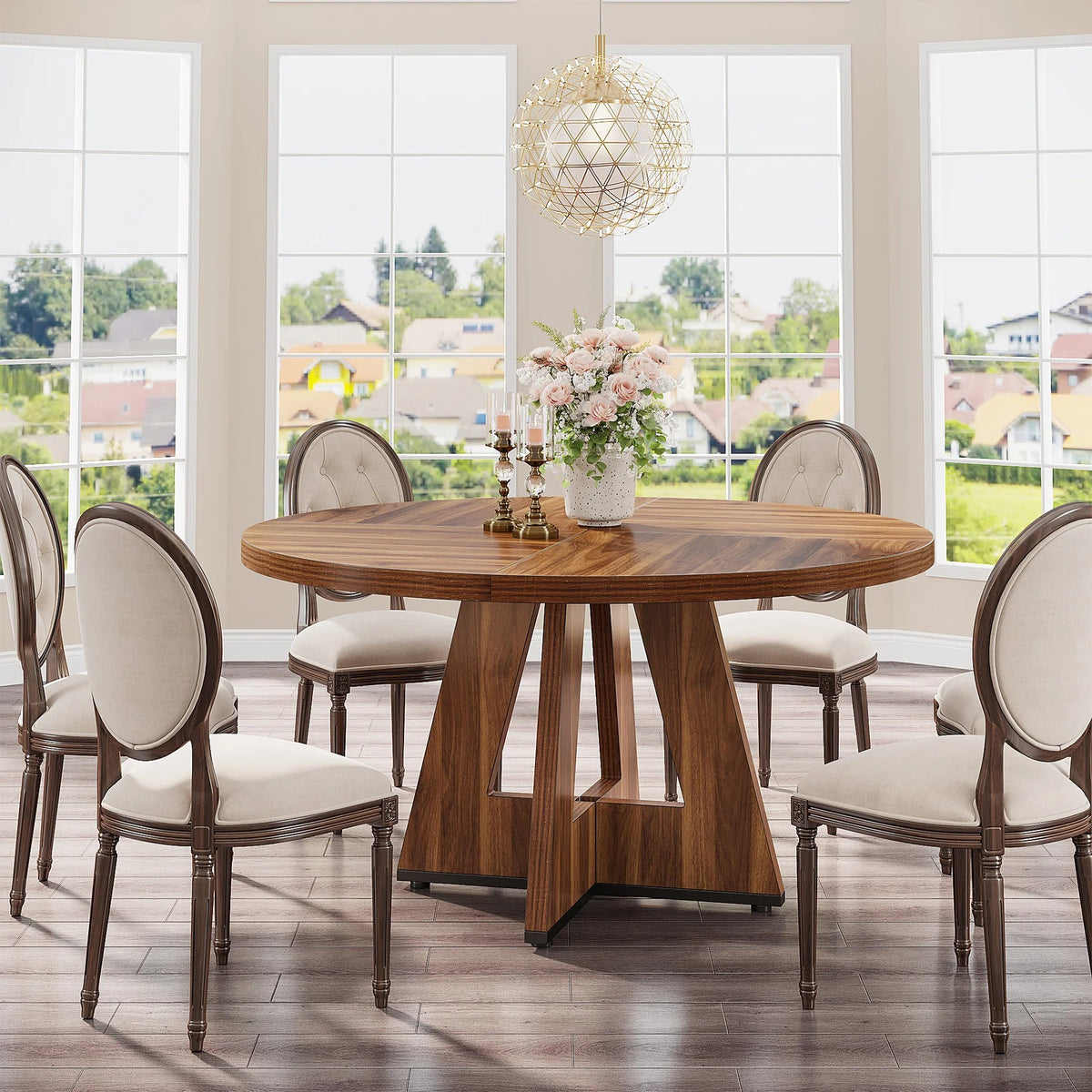 Table en bois ronde style ferme