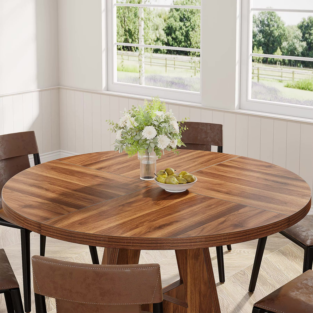 Table en bois ronde style ferme