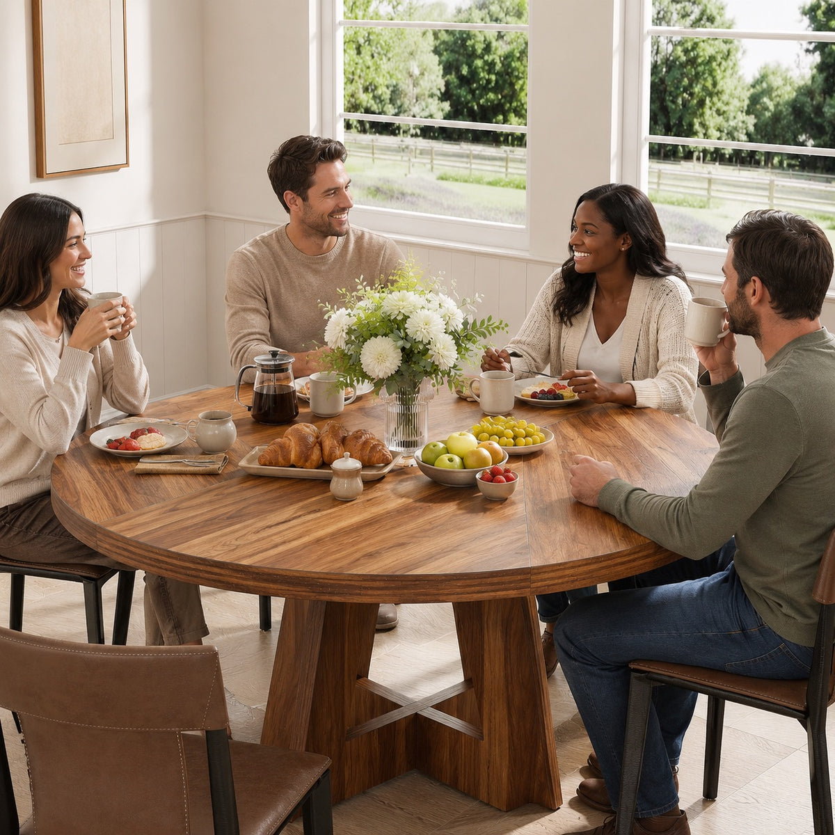 Table en bois ronde style ferme
