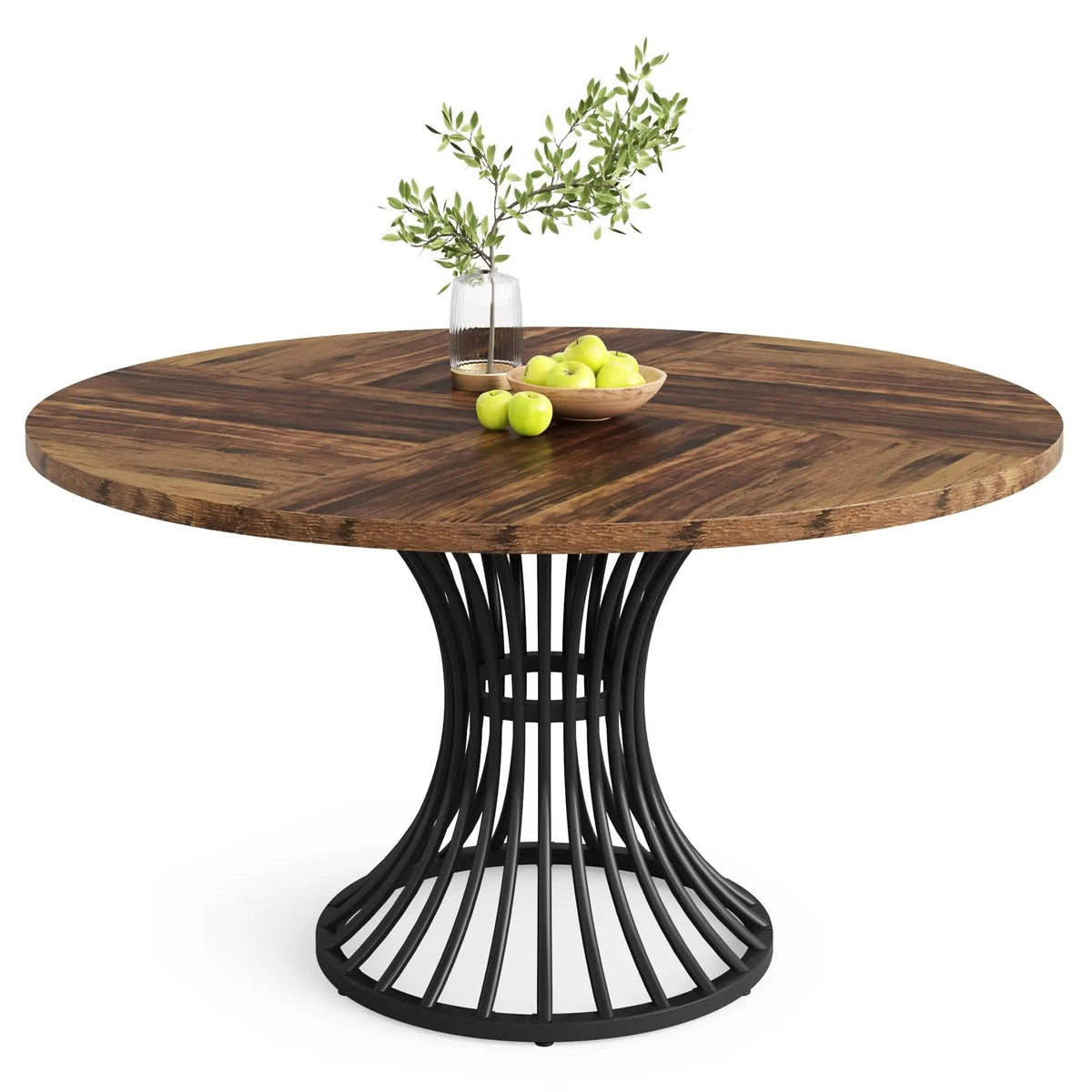 Table en bois ronde sur pied métallique