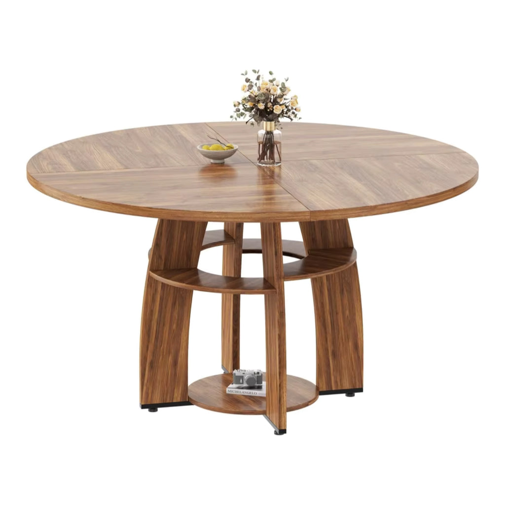 Table en bois ronde avec étagères