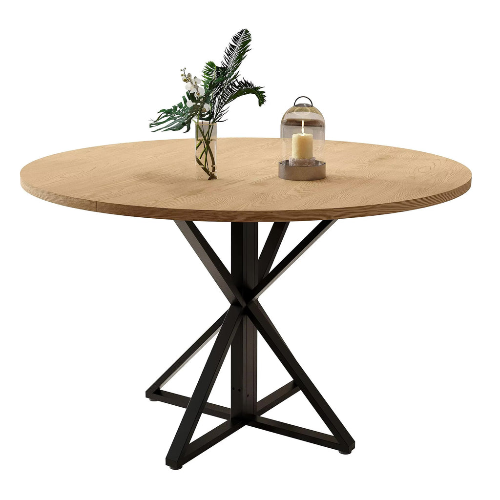 Table en bois ronde sur pieds croisés