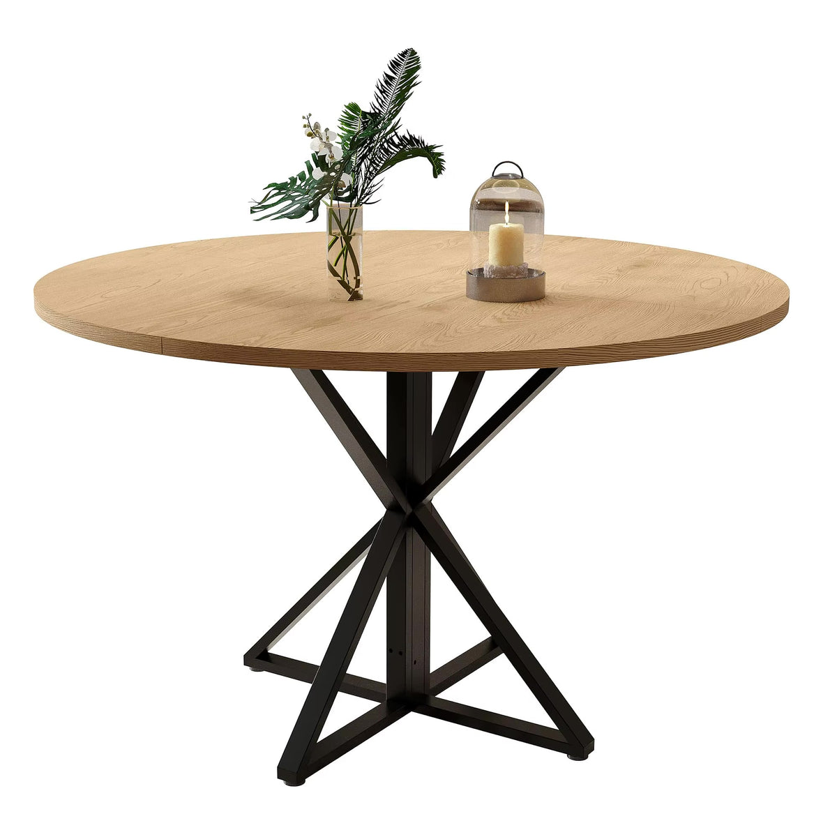 Table en bois ronde sur pieds croisés