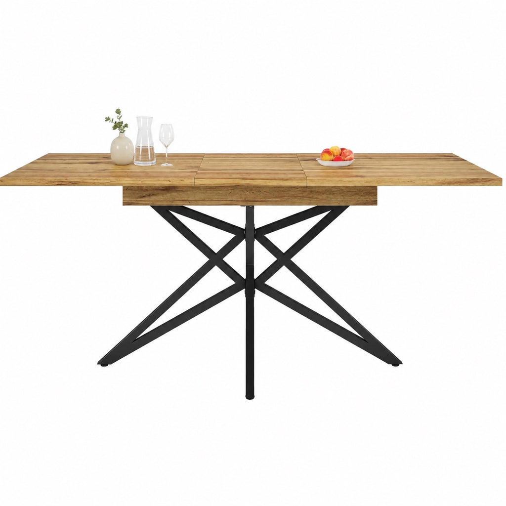 Table en bois rectangulaire sur pieds métalliques croisés