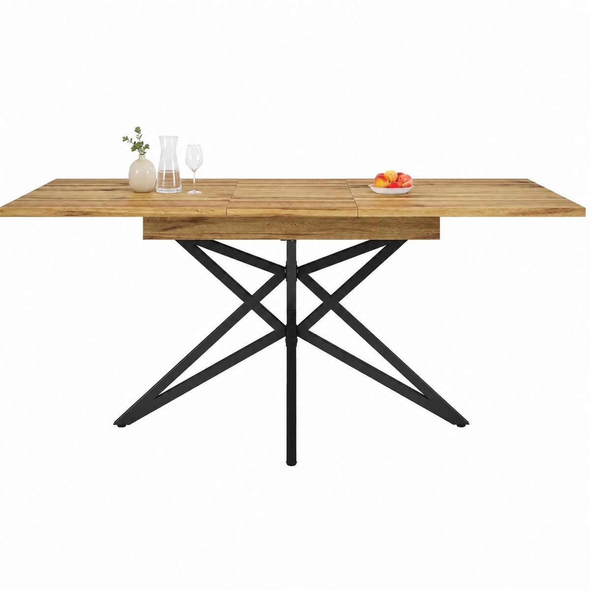 Table en bois rectangulaire sur pieds métalliques croisés