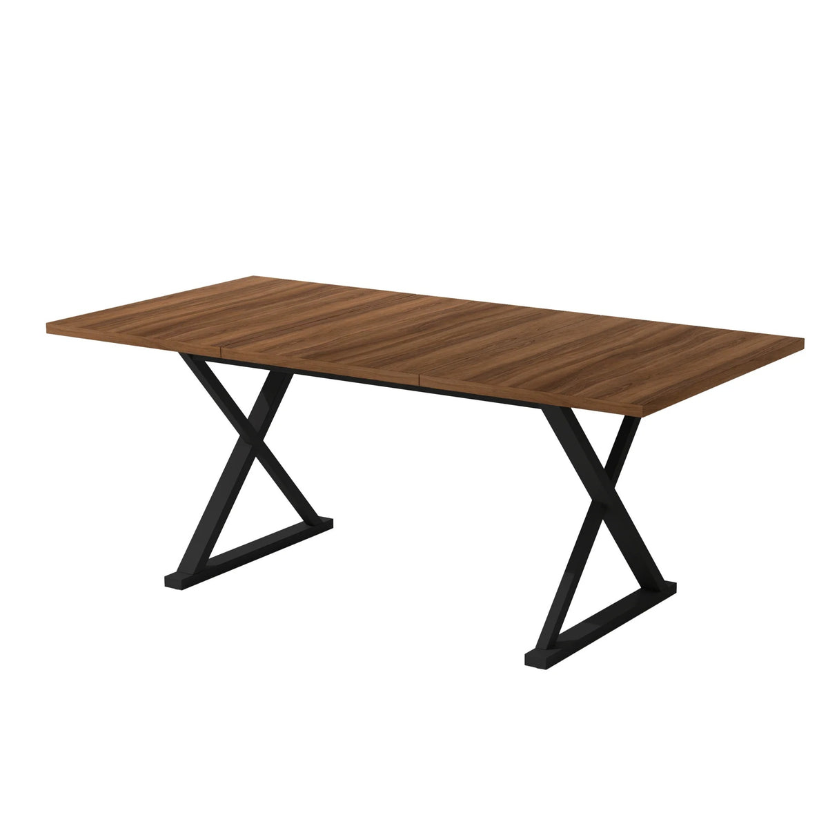 Table en bois rectangulaire sur pieds en X métalliques