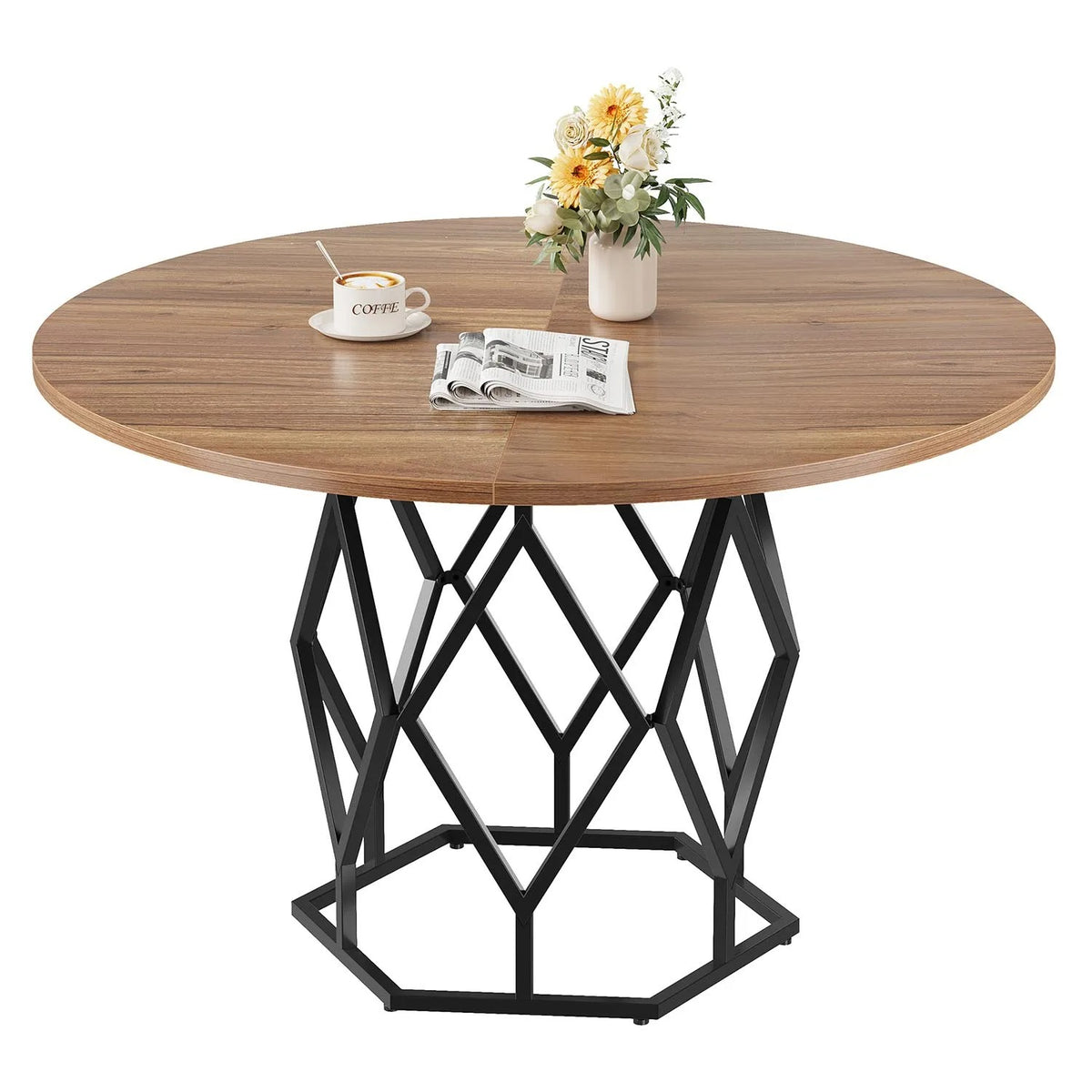 Table en bois ronde sur pied en alvéoles design