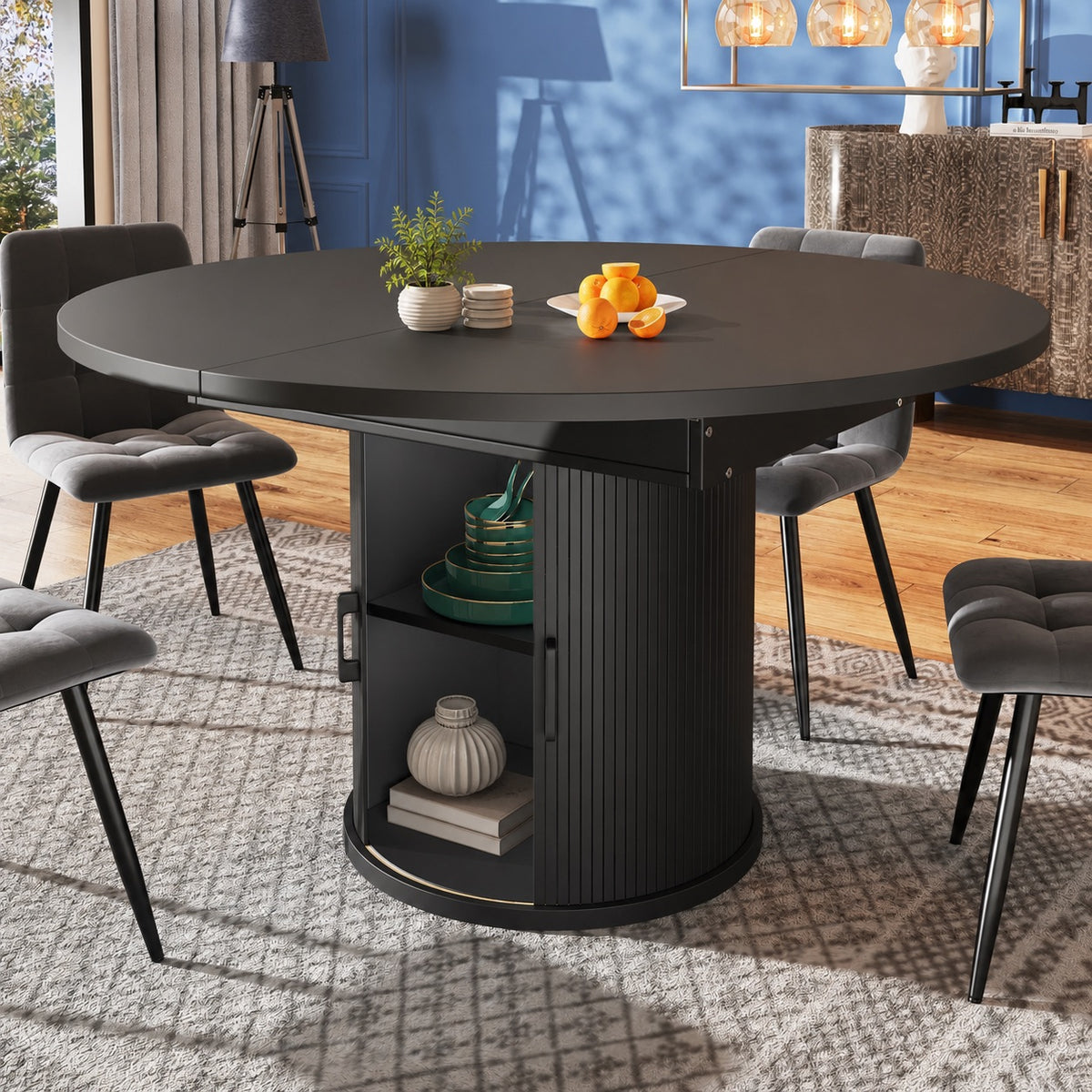 Table en bois extensible avec rangements