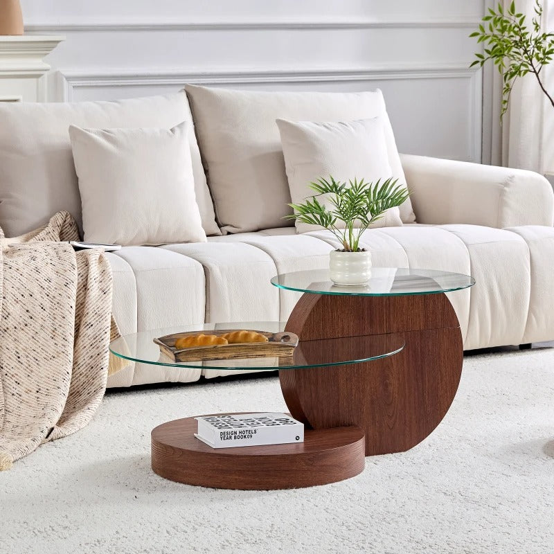 Table basse en bois avec plateau en verre