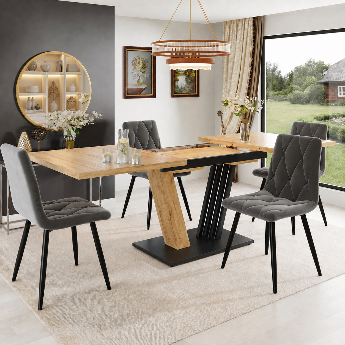 Table en bois et métal rectangulaire extensible