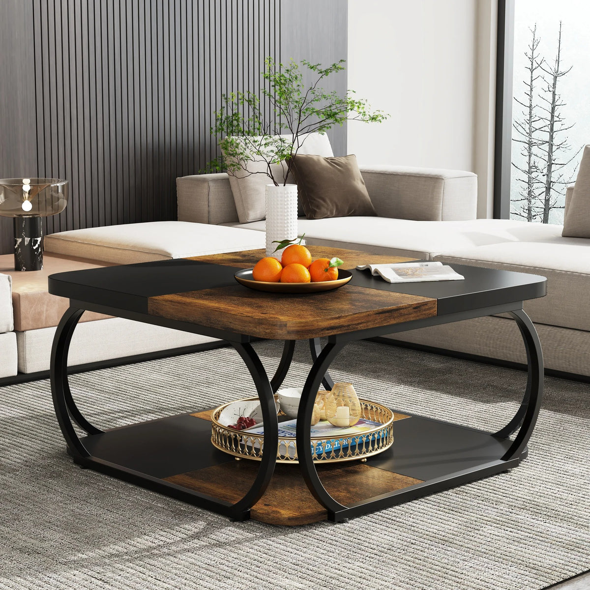 Table basse en bois et métal carré