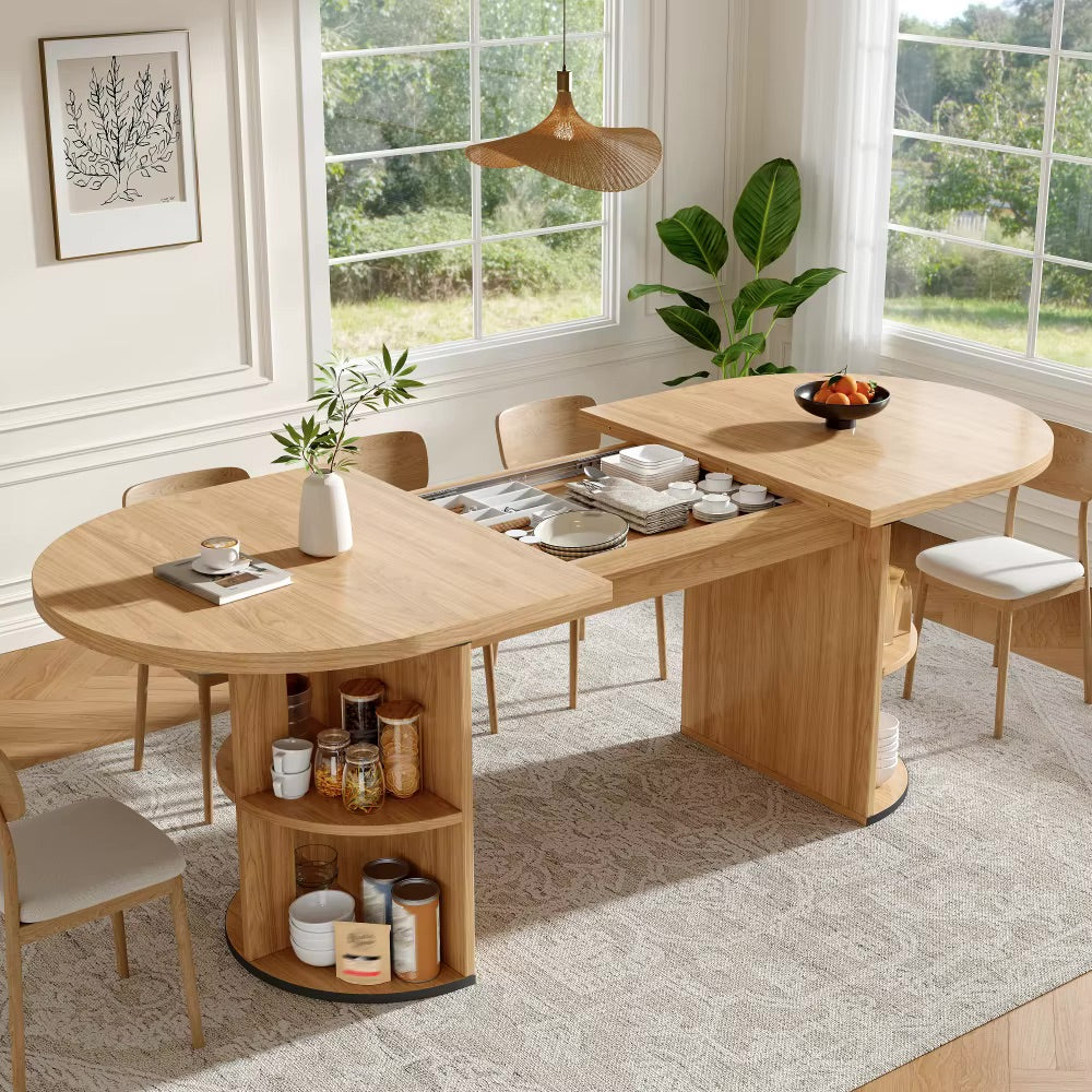Table en bois extensible avec rangements cachés