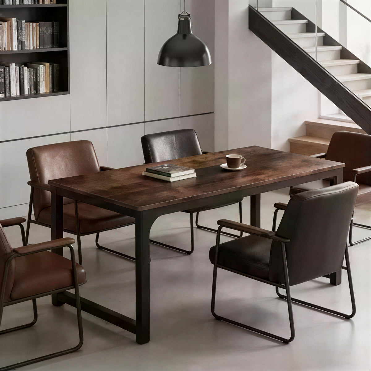 Table en bois rectangulaire avec structure droite