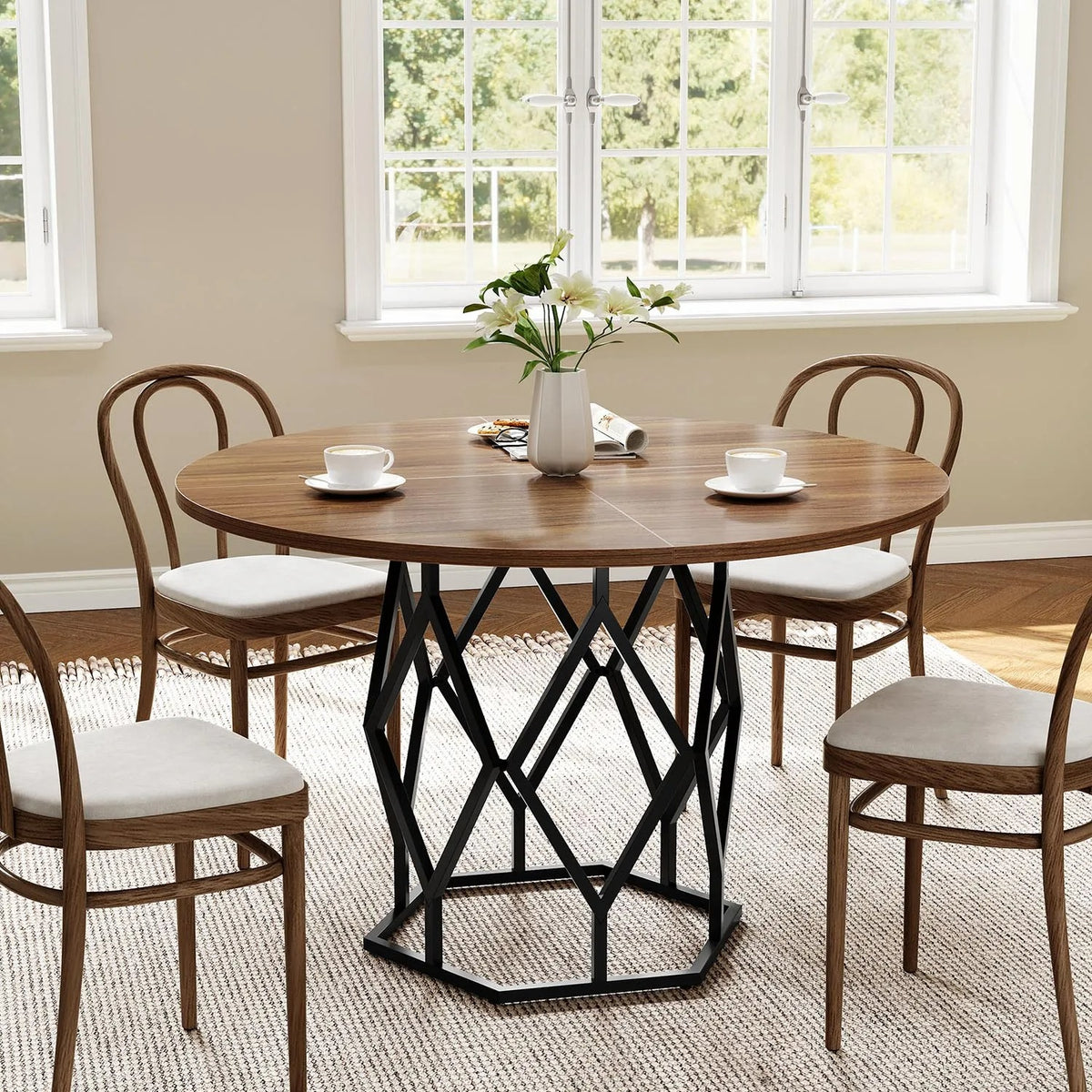 Table en bois ronde sur pied en alvéoles design
