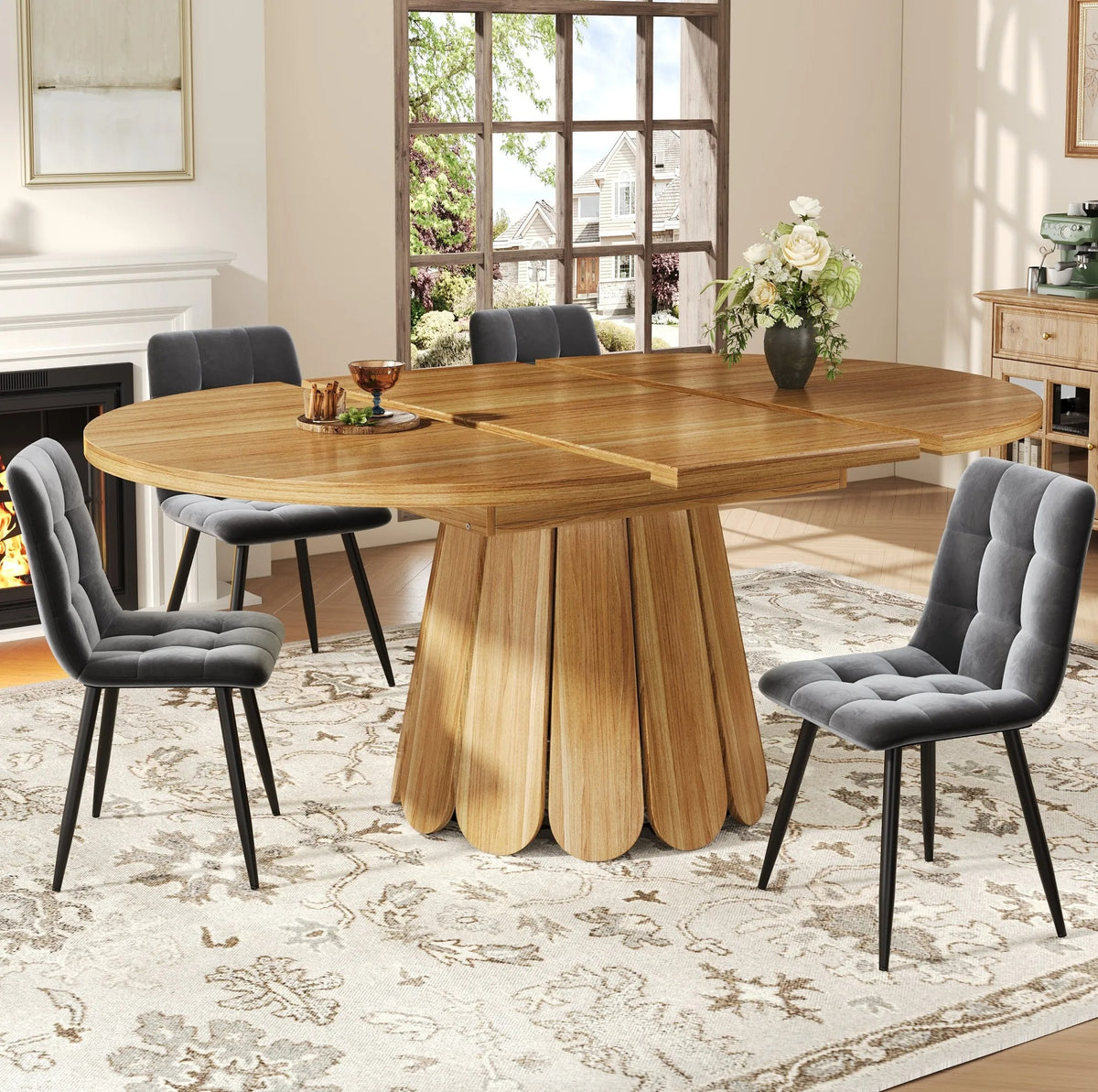 Table en bois naturel extensible