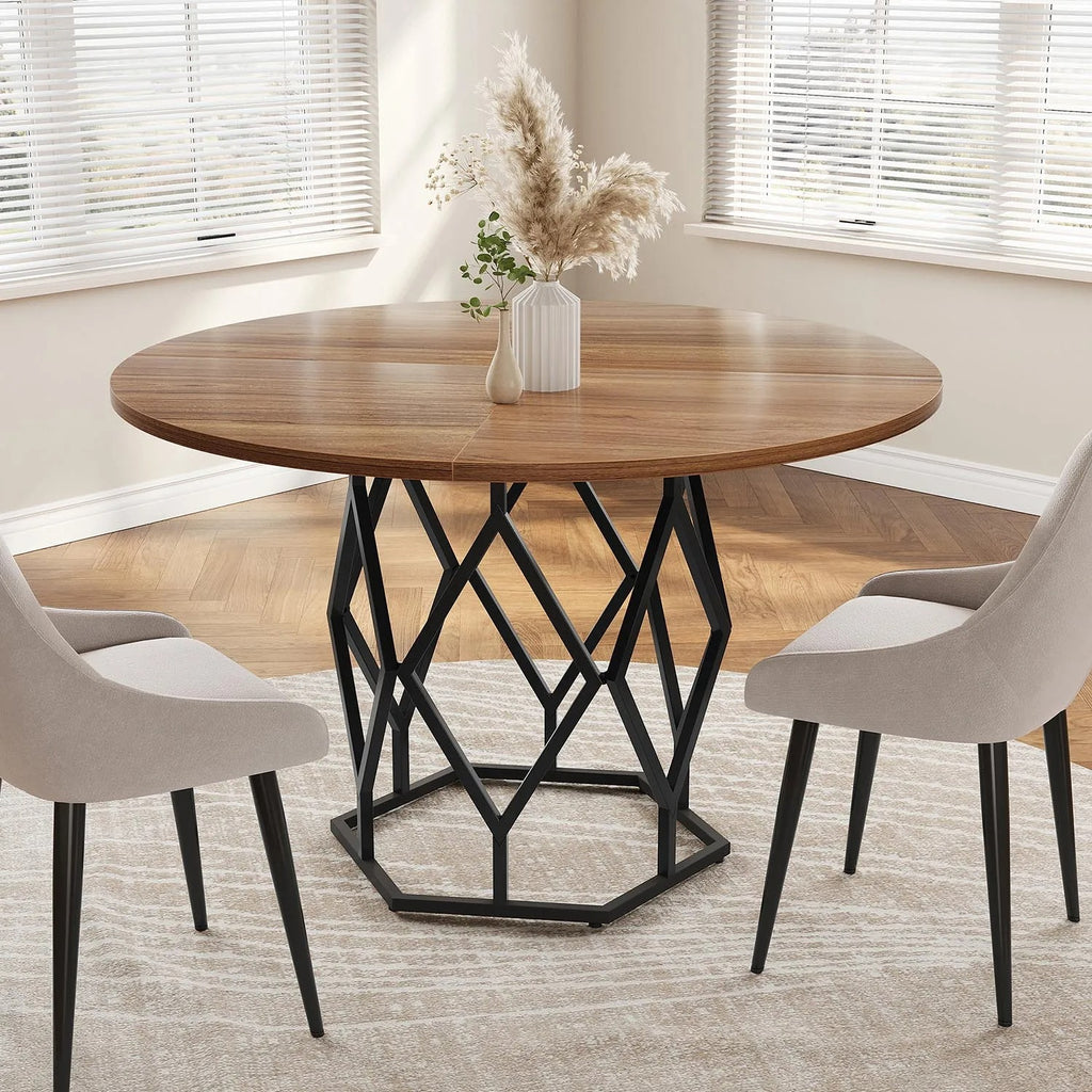 Table en bois ronde sur pied en alvéoles design
