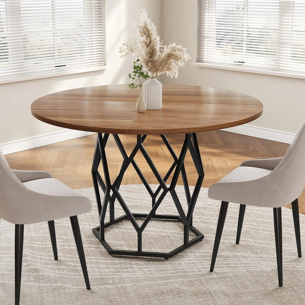Table en bois ronde sur pied en alvéoles design
