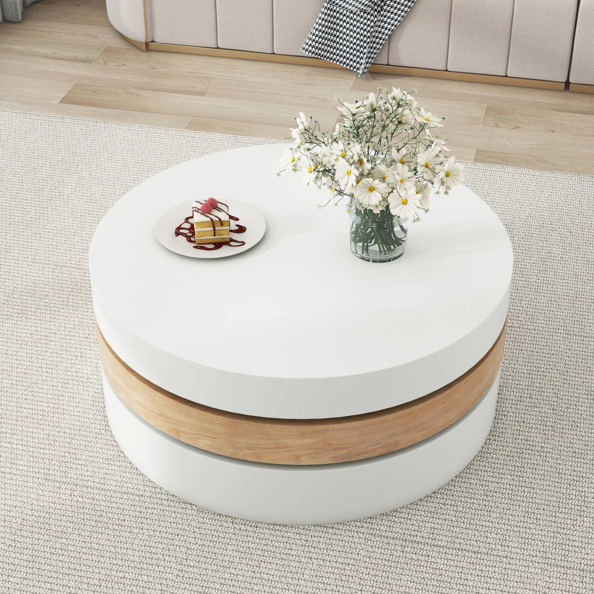 Table basse en bois ronde rotative