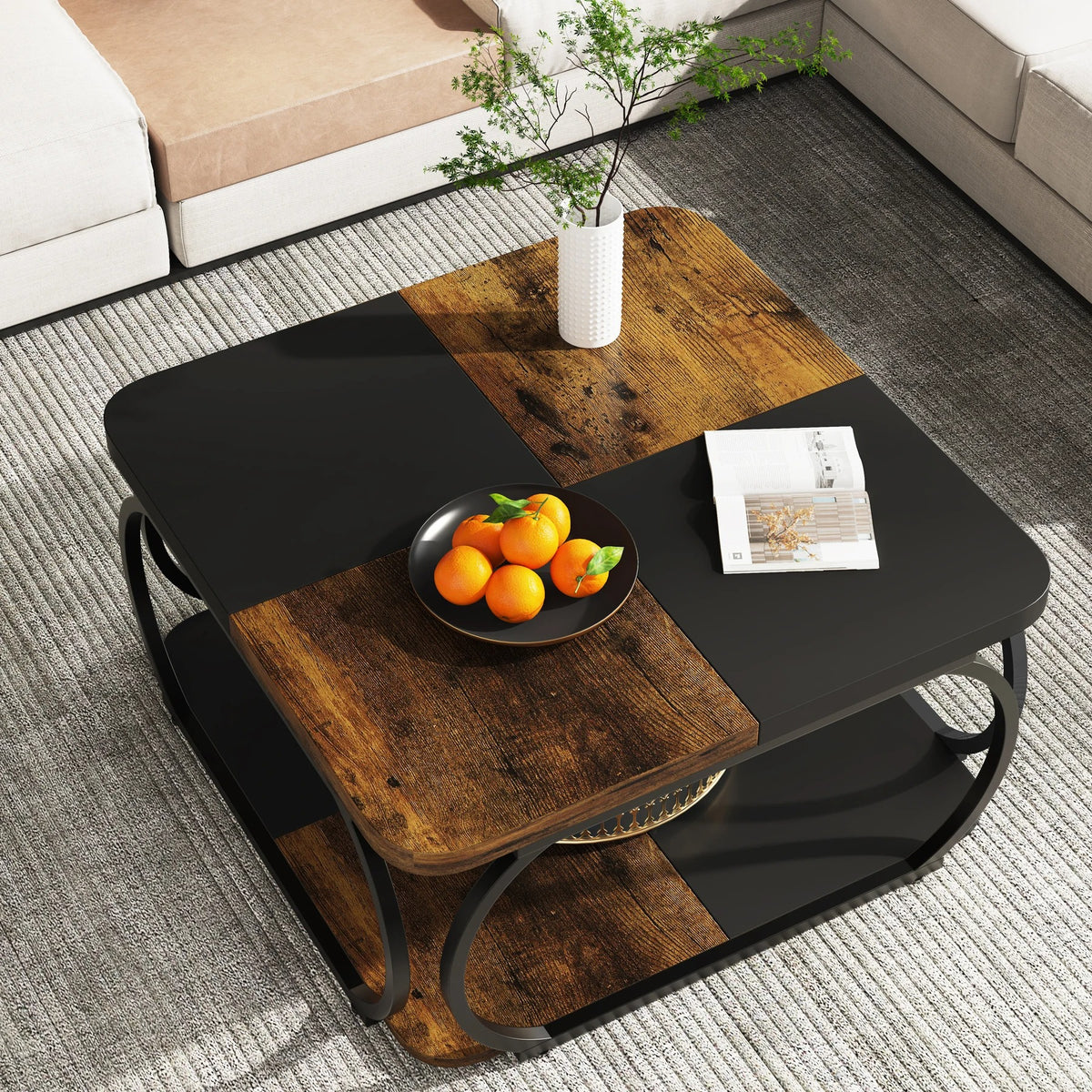 Table basse en bois et métal carré