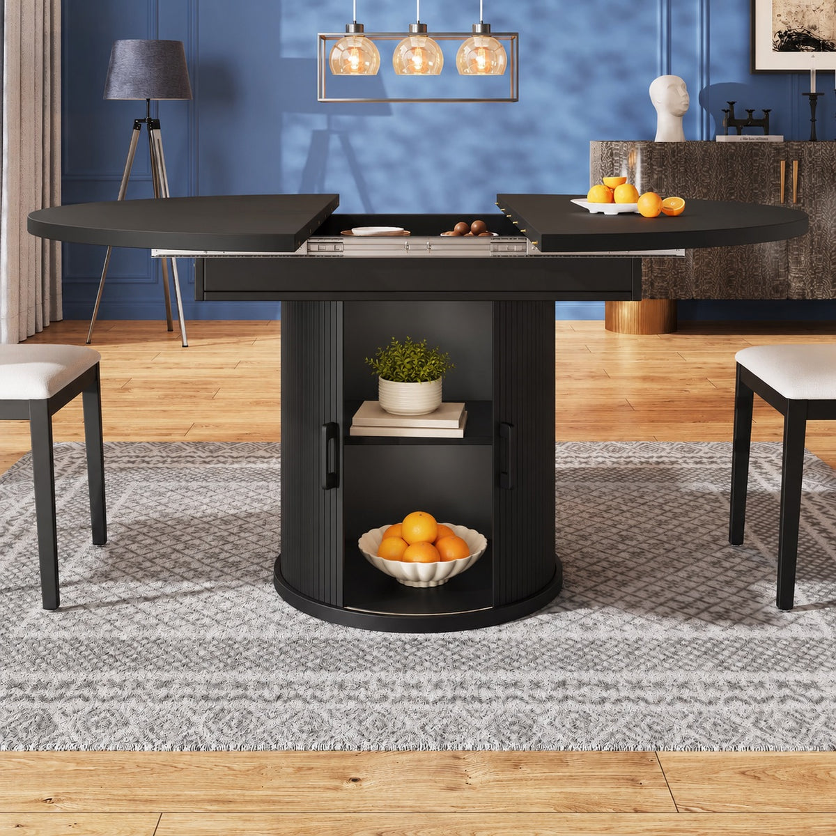 Table en bois extensible avec rangements