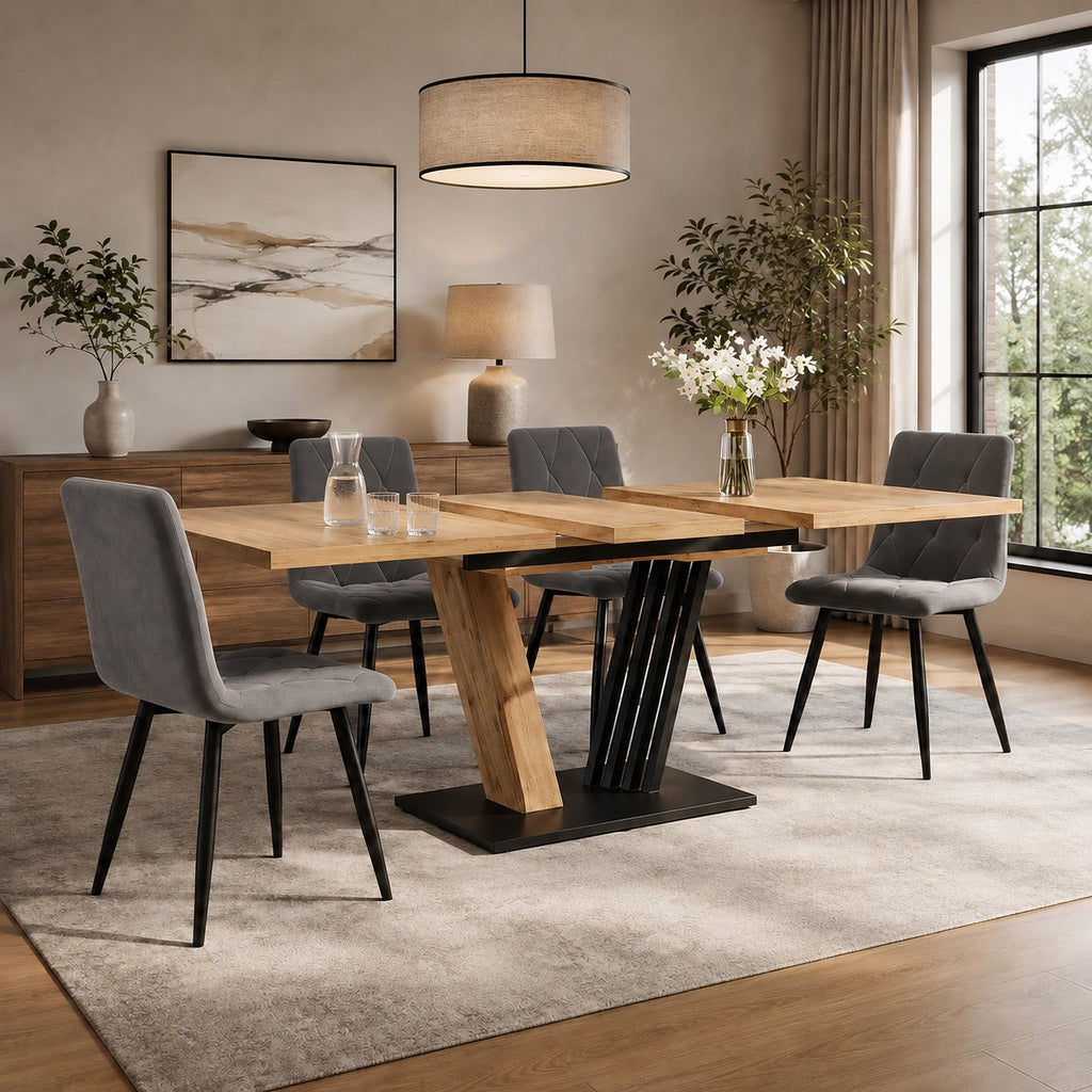 Table en bois et métal rectangulaire extensible