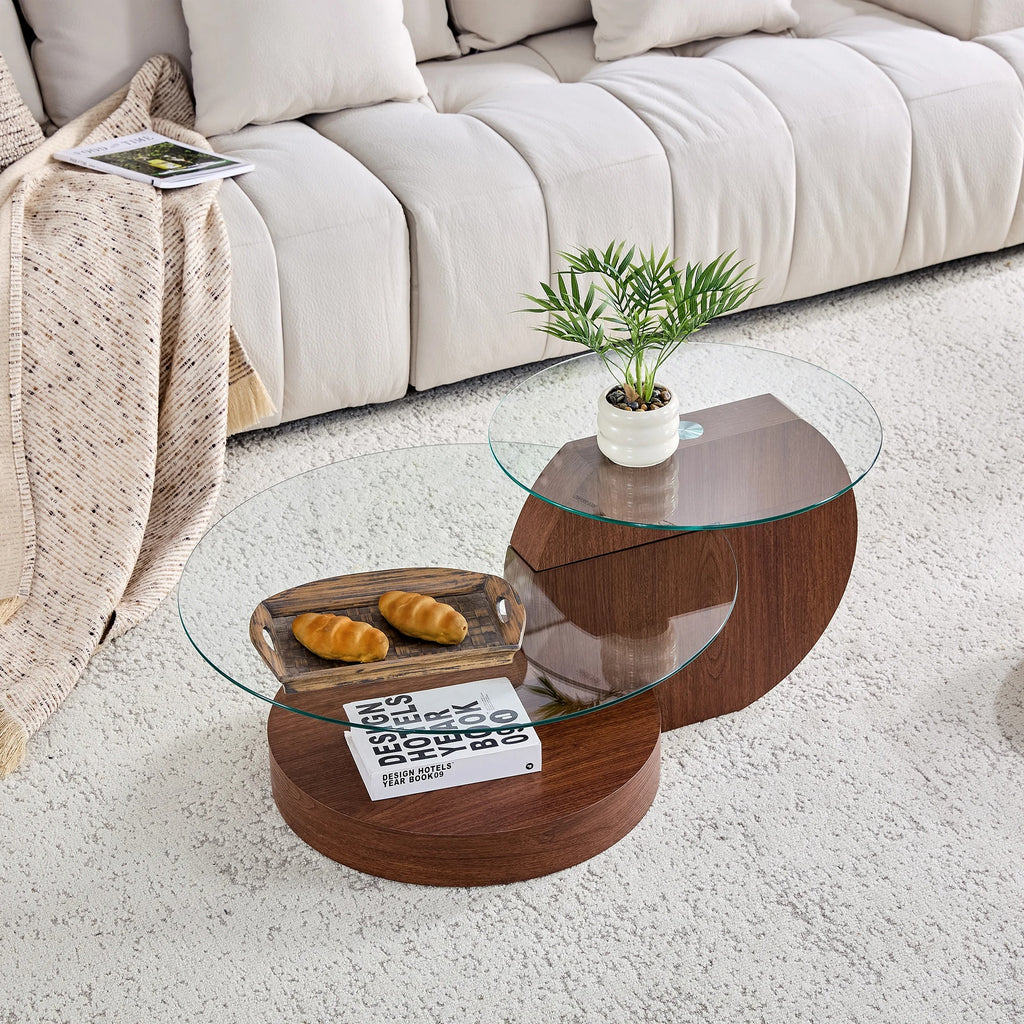 Table basse en bois avec plateau en verre