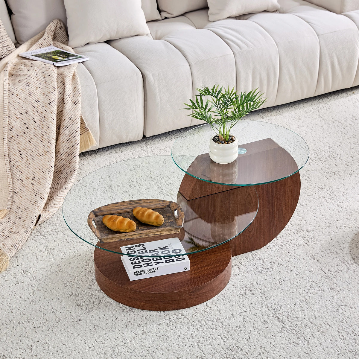 Table basse en bois avec plateau en verre