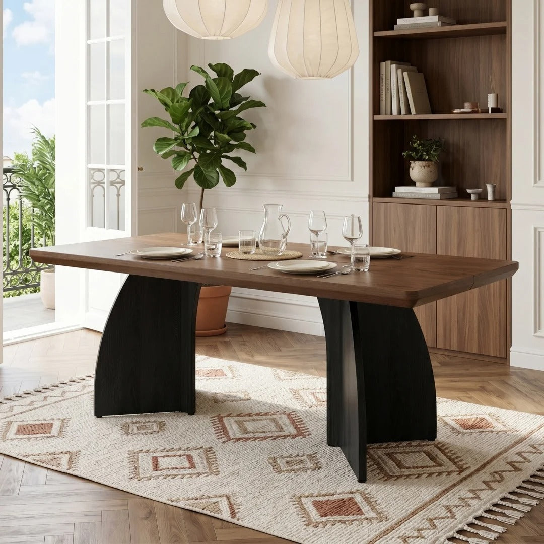 Table en bois rectangulaire sur pieds ouverts