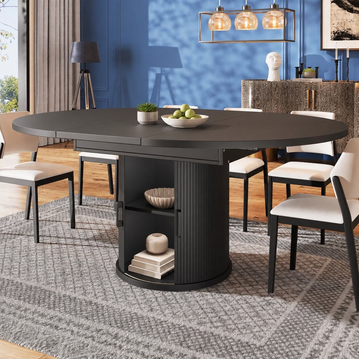 Table en bois extensible avec rangements