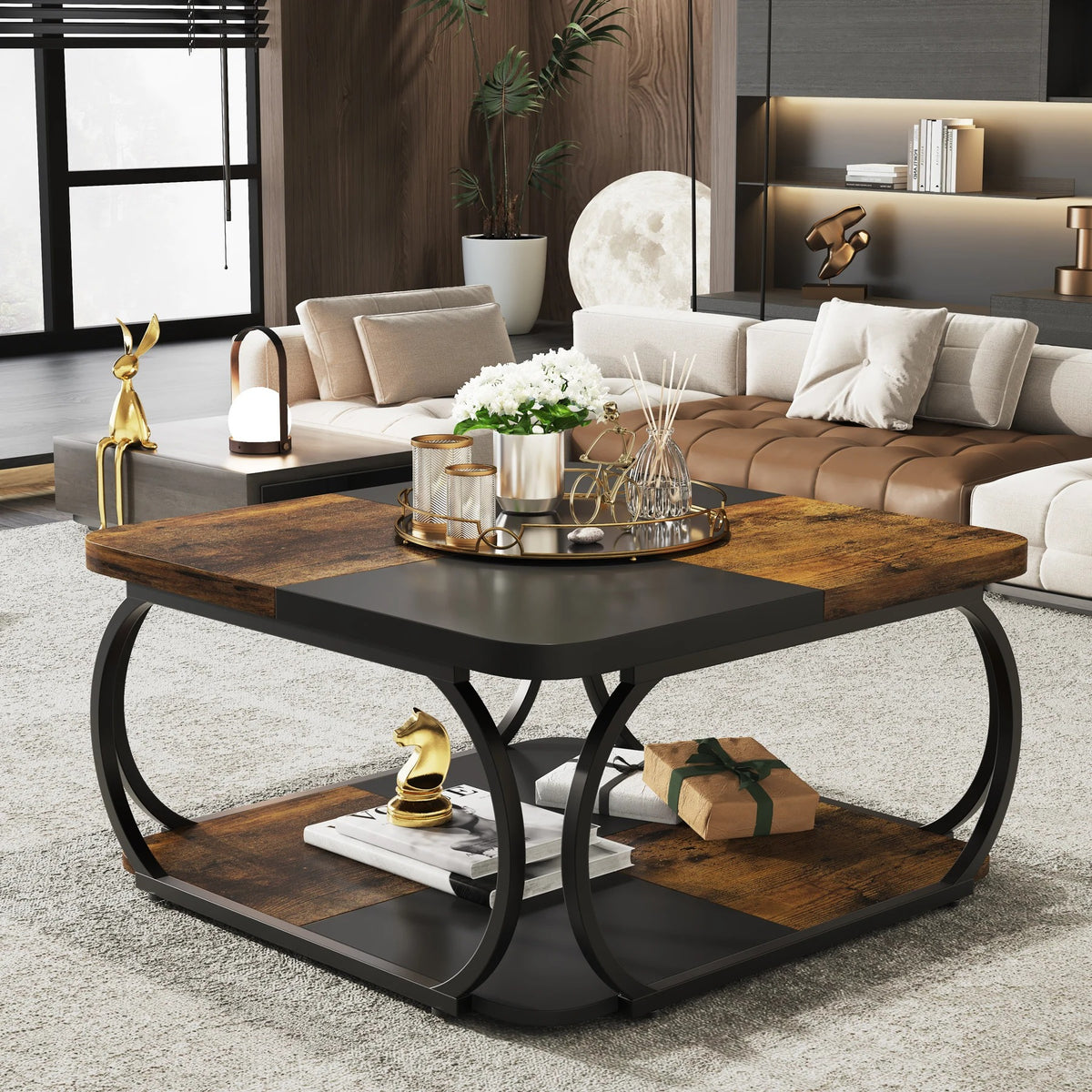 Table basse en bois et métal carré