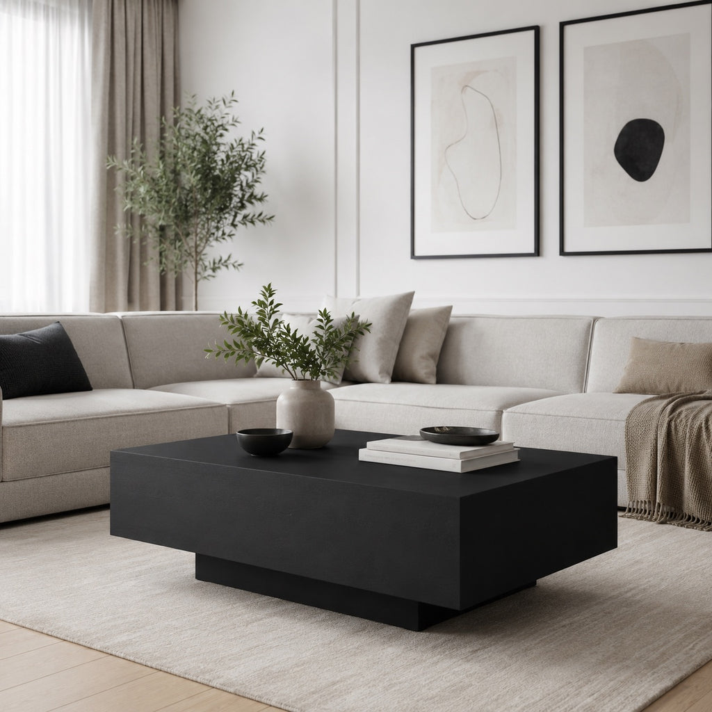 Table basse en bois noir profond rectangulaire