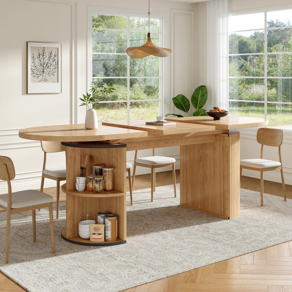 Table en bois extensible avec rangements cachés