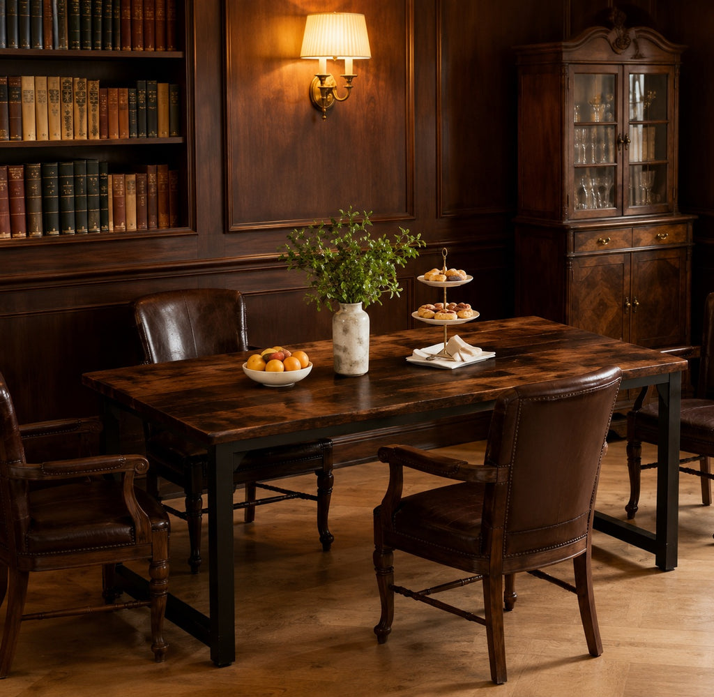 Table en bois rectangulaire avec structure droite