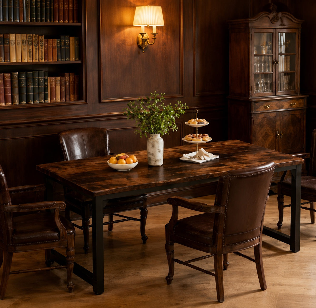 Table en bois rectangulaire avec structure droite