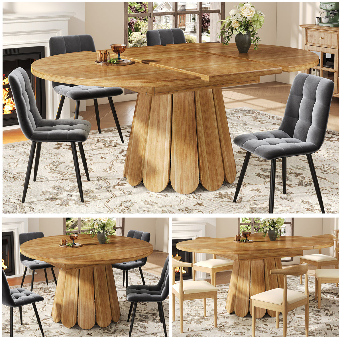 Table en bois naturel extensible