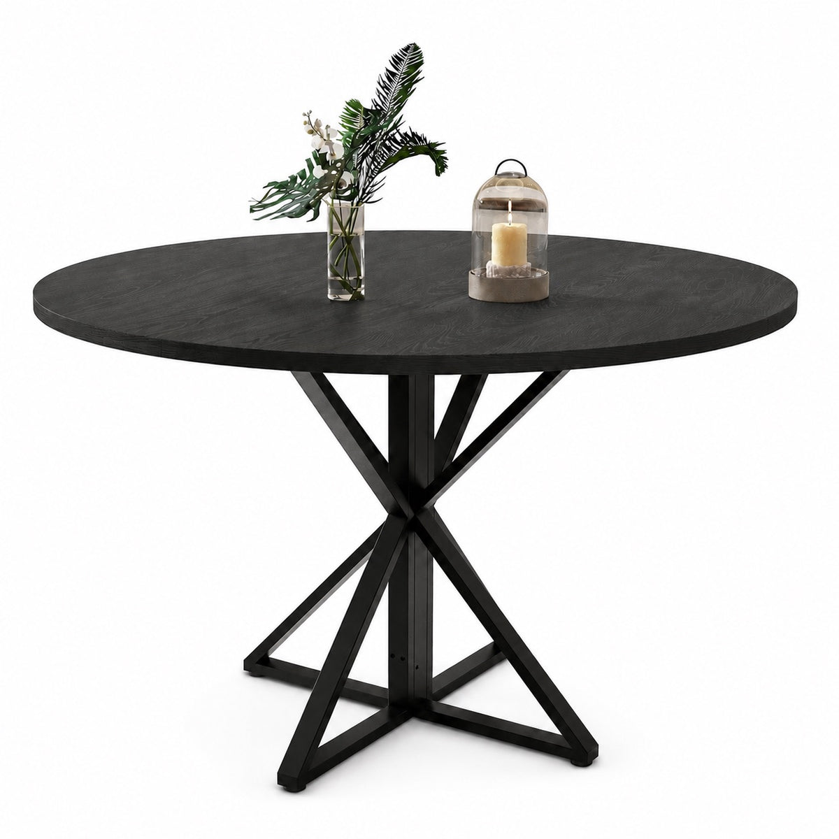 Table en bois ronde sur pieds croisés