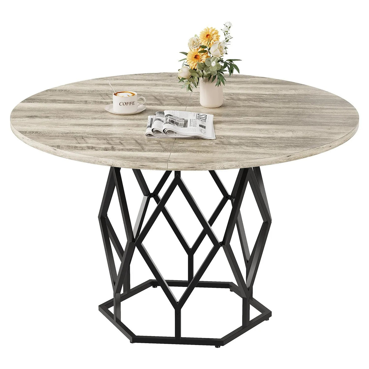 Table en bois ronde sur pied en alvéoles design