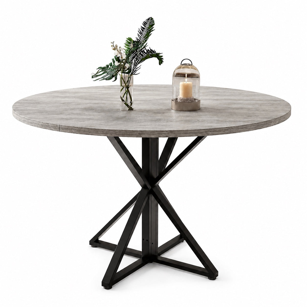 Table en bois ronde sur pieds croisés