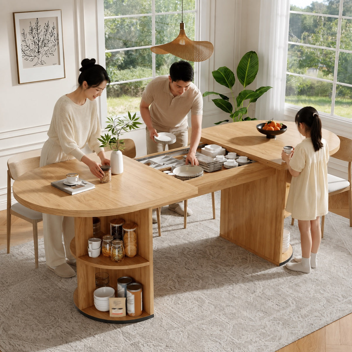 Table en bois extensible avec rangements cachés
