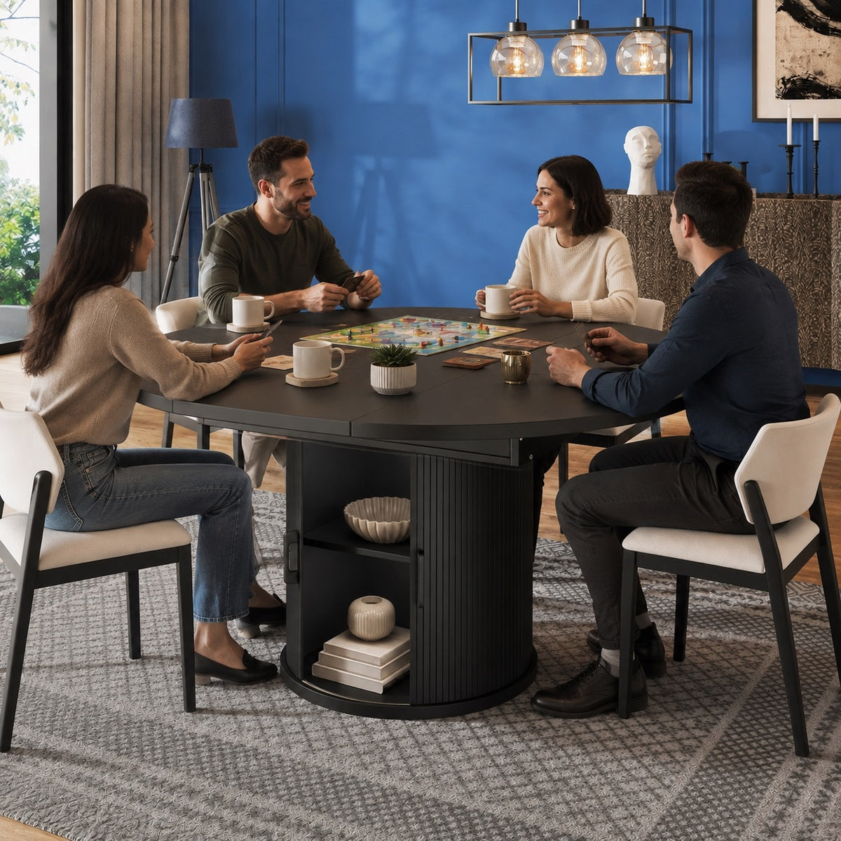 Table en bois extensible avec rangements