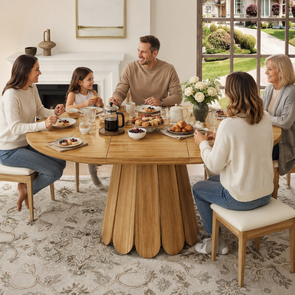 Table en bois naturel extensible