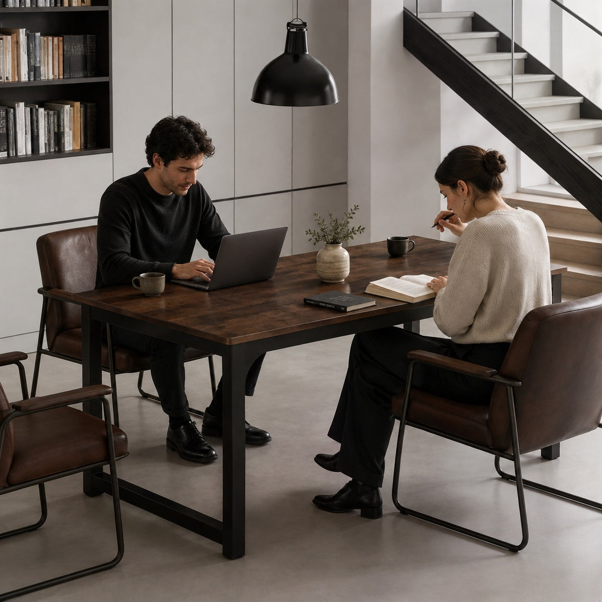Table en bois rectangulaire avec structure droite