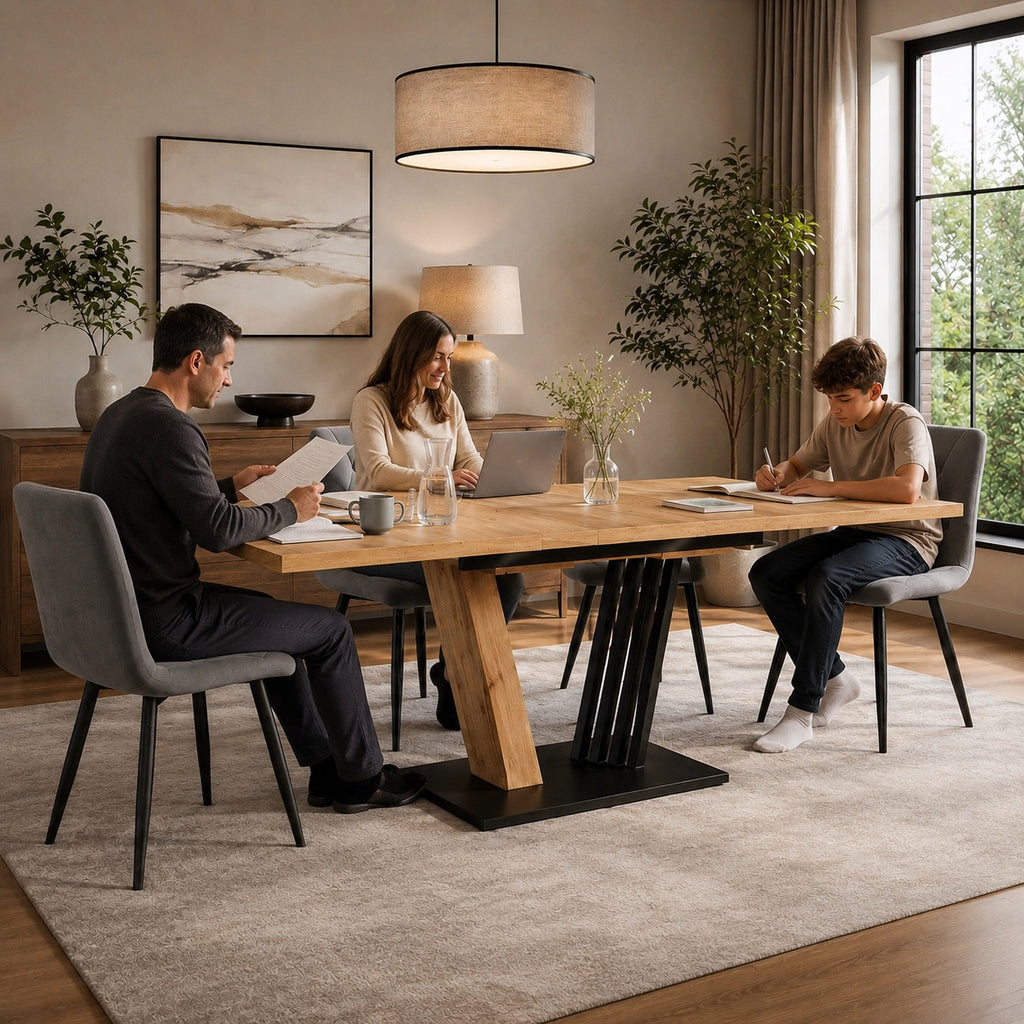 Table en bois et métal rectangulaire extensible