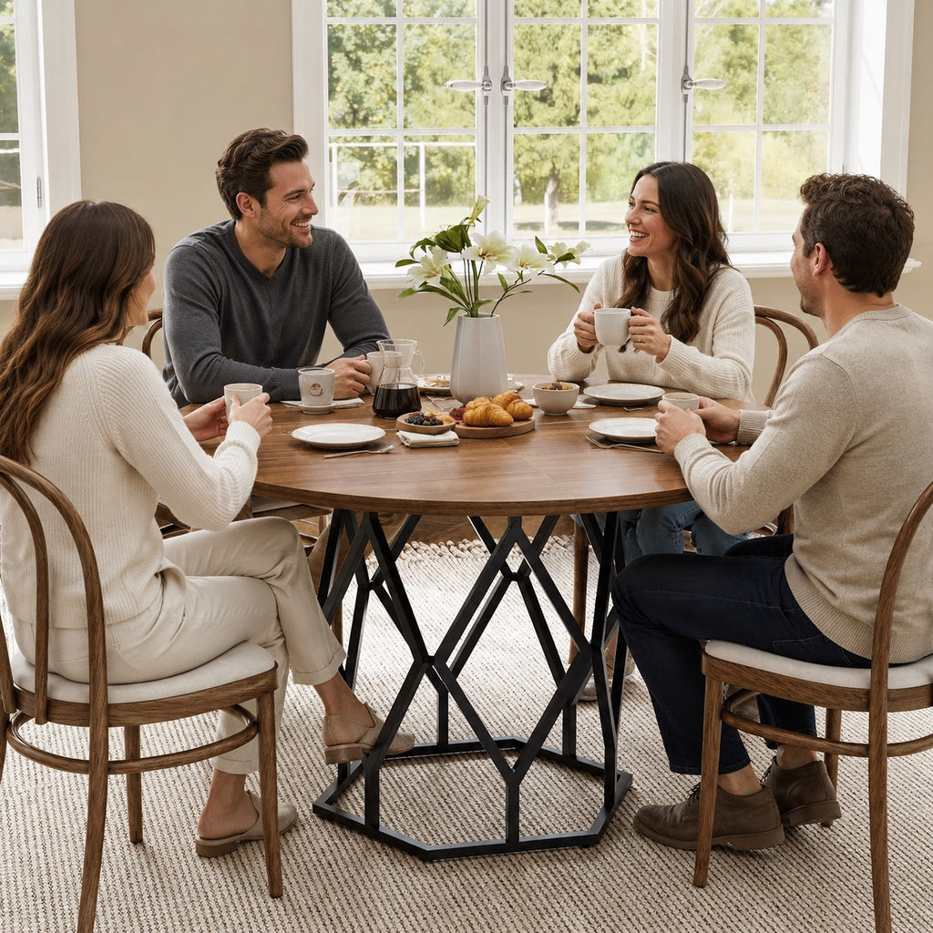 Table en bois ronde sur pied en alvéoles design